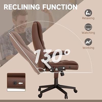 HOMCOM High-Back Executive Office Chair with Footrest, PU Leather Computer Chair with Reclining Function and Armrest, Ergonomic Office Chair, Red