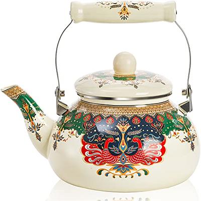 2.5L Enameled Teakettle with Handle, Steel Teapot Colorful Tea Kettle for  Stovetop, Hot Water, No Whistling White 