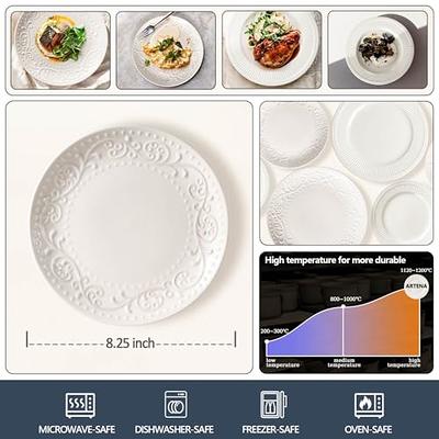 Mora Ceramic Flat Plates Set of 6-8 in - The Dessert, Salad, Appetizer, Small Lunch, Etc Plate. Microwave, Oven, and Dishwasher Safe, Scratch