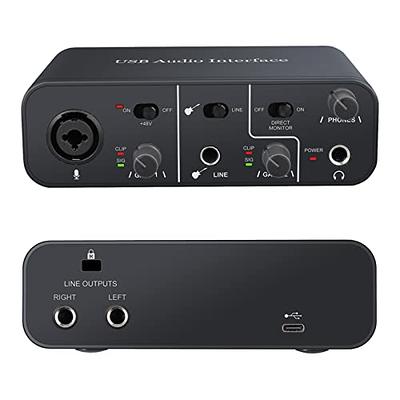 USB Audio Interface 2 In 2 Out with 48V Phantom Power,YGiTK USB-C Audio  Interface for PC/Win/Mac Recording, Streaming and Podcasting, Audio Box