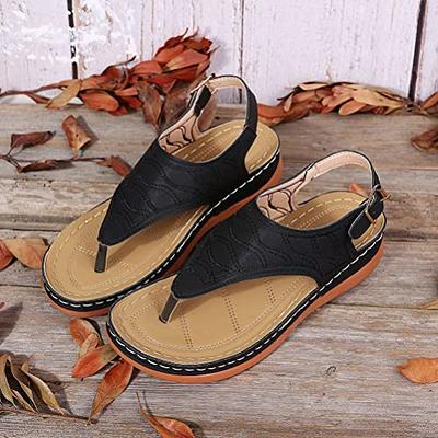 Women Wedge Flip Flops Sandals with Arch Support Summer Comfortable, PU  Leather Orthopedic Arch Support Walking Sandals for Women Anti-Slip  Breathable