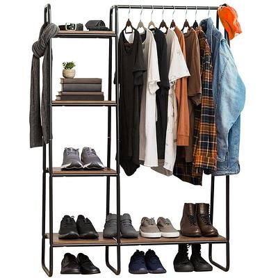 Black Metal Garment Clothes Rack with Shelves 74.8 in. W x 76.8 in. H