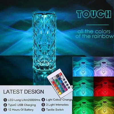 Remote Control RGB Diamond Table Lamp Rechargeable Decorative Desk Lamp  Bedroom Bedside Bar Table Crystal Lamp LED Night Light