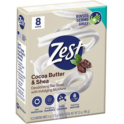 Zest Deodorant Bar Soap, Hydrating Moisture for All Skin Types, Cocoa Shea  Butter, 4 oz, 8 Bars - Yahoo Shopping