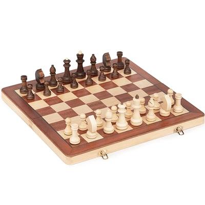  A&A 15 Magnetic Wooden Chess Set/Folding Board / 3 King  Height German Knight Staunton Chess Pieces/Walnut & Maple Inlaid /2 Extra  Queen : Toys & Games