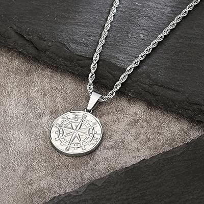 KRKC&CO Mens Coin Pendant Necklace, Compass 18K Gold Plated