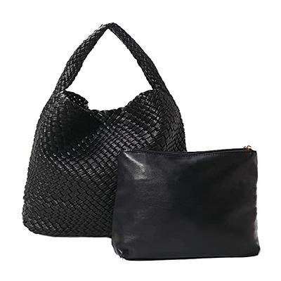  Woven Leather Hobo Bag With Purse for Women Top-handle