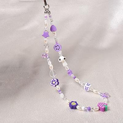 AULSIEY Beaded Phone Charms Strap Purple Phone Charm Chain Cute