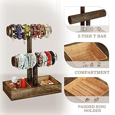 LadyRosian 4 Tier Wooden Display Jewelry Accessory Stand Bracelet Holder  Bangle Watch Necklace Storage Stand Organizer, Brown