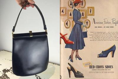 Vintage 1960s Pat and Leather Handbag 