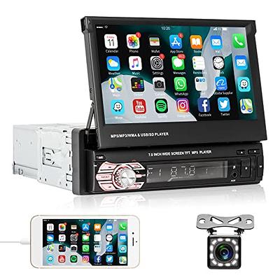 Single Din Touch Screen Car Stereo with Bluetooth, Rimoody 7 Inch Electric  Flip Out Car Radio