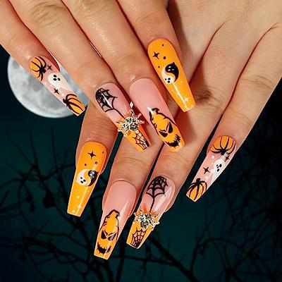  Artquee 24pcs Halloween Press on Nails Short Light Pink Glossy  Square Shape Fake Nail Art Spider Web Ghost Designs Artificial Acrylic  False Nails Reusable Stick on Nails Tips for Women and