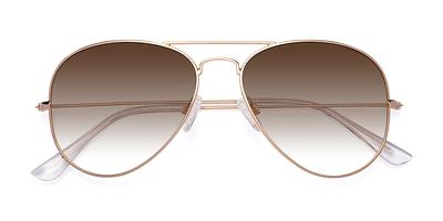 Shiny Gold Grandpa Thin Aviator Gradient Sunglasses with Brown