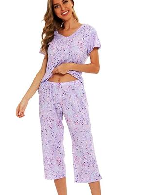 ENJOYNIGHT Women's Pajama Sets Cotton Sleepwear Tops with Capri Pants Cute  Pjs