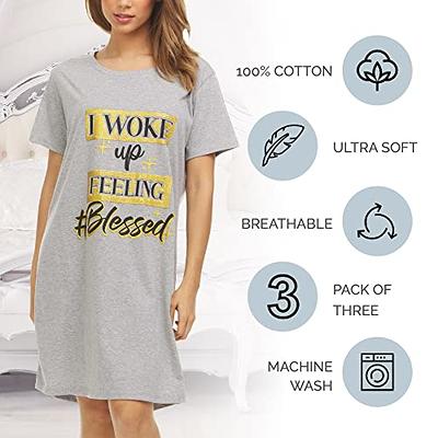 Essential Elements 3 Pack: Womens 100% Cotton Sleep Shirt - Soft