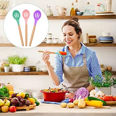 4Pcs Kitchen Silicone Spoons Non-stick Mixing Spoons Food Serving Spoons