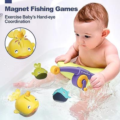 Magnetic Toddler Bath Toys, Kids Fishing Pool Game Set of 2 Fishing Poles,  8 Rubber Sea Animals, & Net