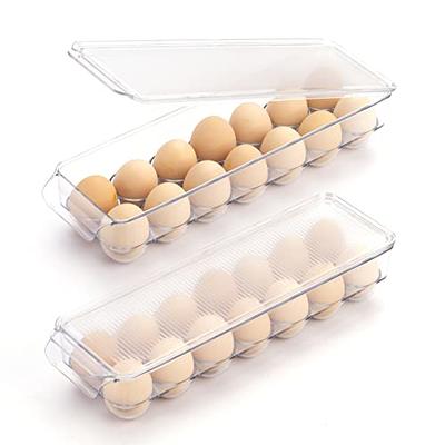 Vtopmart 2 pack Egg Holder for fridge 14 eggs Stackable Plastic Egg Tray lid