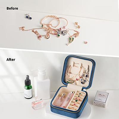 Vee Small Travel Jewelry Case, Mini Jewelry Organizer with Mirror Portable  Display Storage Jewelry Box for Earrings, Rings, Necklaces, Bracelet for