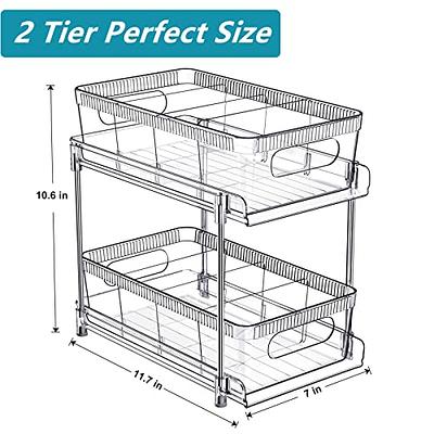 2 Tier Clear Organizers and Storage with Dividers, Pull Out Under Sink  Organizer,Multipurpose Drawer Basket, Kitchen Bathroom Countertop Vanity,  Medicine Cabinet Office Storage Bins 