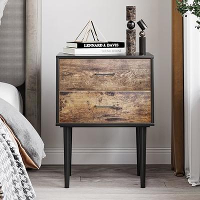 LUCKNOCK NightStand with Fabric Drawer, Bedside Table with Solid Wood Legs,  Minimalist and Practical End Side Table with Open Storage Shelf for