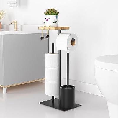 Susswiff Toilet Paper Holder Stand with Bamboo Top Storage Shelf, Black  Toilet Paper Roll Holder Free-Standing, Floor Standing Toilet Roll  Dispenser