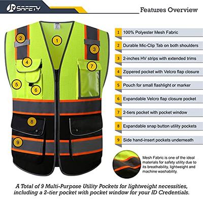 SHORFUNE High Visibility Softshell Waterproof Safety Jacket for Men, Class  3 Reflective Work Jackets with Pockets, Detachable Hood and Sleeves &Black
