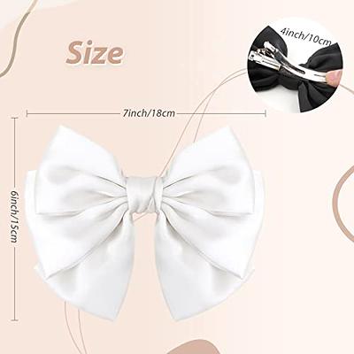 Large Hair Bow Clips for Women Girls Silky Satin Hair Barrettes with Long  Ribbon Tail White Hair Bows Slides Wedding Hair Accessories for Women Girls