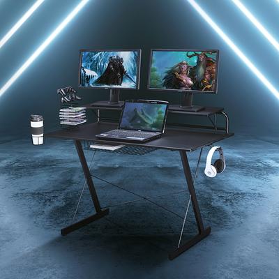 HLDIRECT 47 Inch Gaming Desk with LED Lights Carbon Fibre Surface Gaming  Table Large Computer Desk Ergonomic Home Office Desks Z Shaped PC Gamer