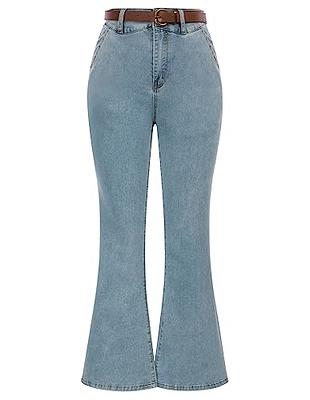 Belle Poque Bell Bottom Jeans with Belt for Women Stretchy High