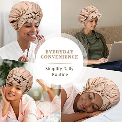 Satin Bonnet Silk Bonnet for Sleeping Double Layer Satin Lined Hair Bonnet  with Tie Band Bonnets for Women Natural Curly Hair