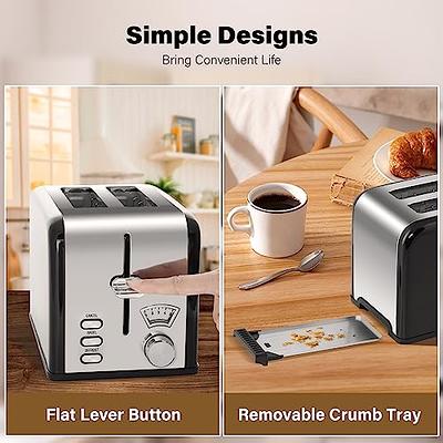2 Slice Toaster Compact Bread Toasters with 6 Browning Settings 1.5 in Extra Wide Slots Stainless Steel Housing Bagel/Defrost/Cancel Function