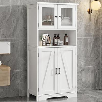 Idealhouse Bathroom Cabinet Freestanding Floor Linen Storage Kitchen Pantry With Glass Doors Adjule Shelves Standing Cupboard For Living Room White Yahoo Ping