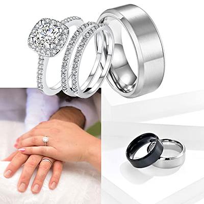 18k White Gold Plated Wedding Ring Sets for Him and Her Women Men