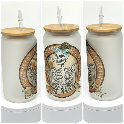 Glass Can Skeleton Iced Coffee Tumbler, Beer Glass, Gift Her, Cup, 16 Oz  Bamboo Lid Straw, Cup - Yahoo Shopping