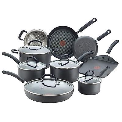 T-fal Ultimate Hard Anodized Nonstick Cookware Set 12 Piece Oven Safe 400F,  Lid Safe 350F Pots and Pans, Dishwasher Safe Black