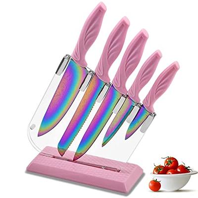 Chef Knife Set, 6 Pieces Stainless Steel Professional Kitchen Knife Set  with Acrylic Stand for Cooking, Lightweight Strong Anti-Slip Pink Knives  Set