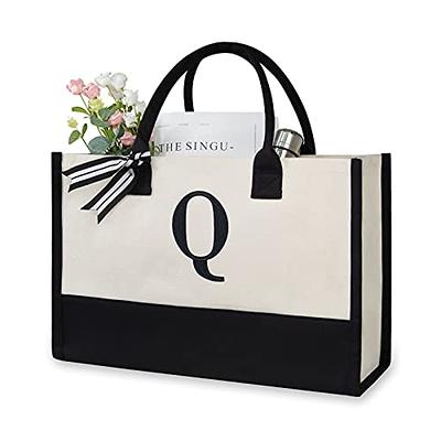 TOPDesign Personalized Initial Canvas Beach Bag, Monogrammed Gift Tote Bag  for Women