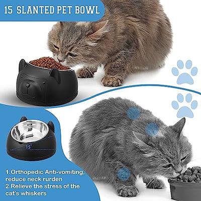 Raised Cat Food Bowl ,Elevated Cat Feeder Bowl Stand, Food & Water Cat  Bowl, Shallow Ceramic Cat Dish, Whisker Friendly No Spill Water Bowl for  Cats