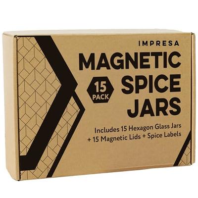 Impresa IMPRESA [15 Pack] Large 4oz Magnetic Spice Jars - Glass - Fridge  Mounted Spice Jars - Spice Rack - Stylish Spice Storage