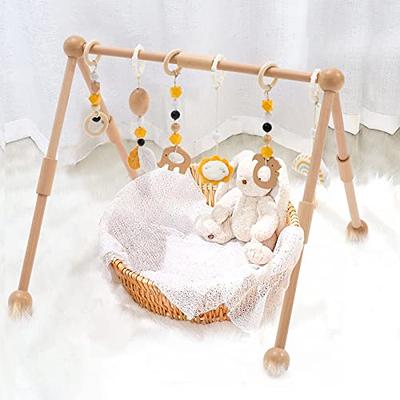  Avrsol Wooden Baby Play Gym Foldable Baby Play Gym Frame  Activity Gym Hanging Bar with 5 Gym Baby Toys Natural Gift for Newborn Baby  (Foldable Grey) : Baby