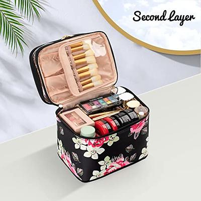 OCHEAL Large Makeup Bag, Double Layer Makeup Bag, Vertical Storage Cosmetic  Case for Women/Girls with Multiple Compartments-Black