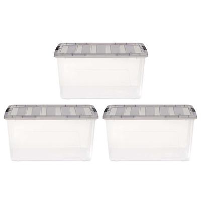 Iris 12 qt. Stack and Pull Clear Storage Box with Lid in Gray