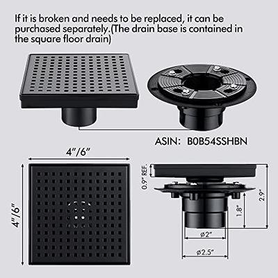 6 Inch Square Shower Floor Drain with ABS Shower Drain Base, 304