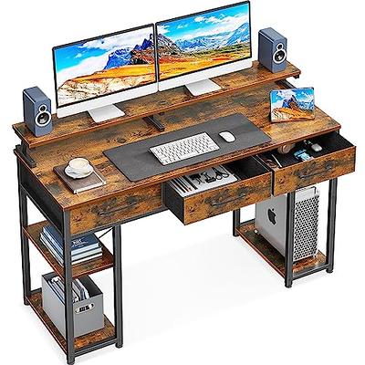 Cubiker Computer Home Office Desk with Drawers, 40 Inch Small Desk Study  Writing Table, Modern Simple PC Desk, Rustic Brown