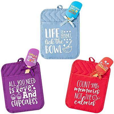 SUGIFT Pot Holders and Oven Mitts Gloves with Silicone Printed,2 Hot Pads  and 2 Potholders Set,4 Piece Heat Resistant Kitchen Linens Set for Cooking, Baking,Grilling,Barbecue 