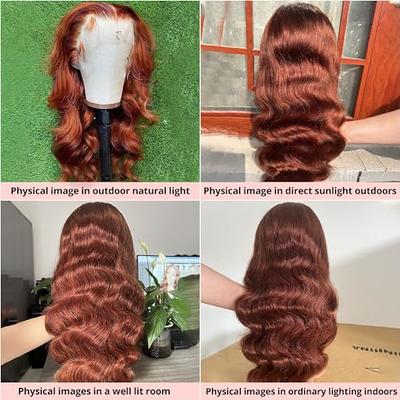 Wigs for White Women, 180% Density Brown Colored Human Hair Wig Pre Plucked  with Baby Hair 13x6 HD Lace #33 Light Wig for Women Brazilian Unprocessed  Virgin Human Hair Wig Glueless Body