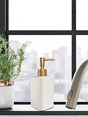 Gold Refillable Dish Soap Dispenser for Kitchen Sink,Hand Soap Dispenser  Bottle for Bathroom Countertop Sink, White Simple Modern Lotion Pump Bottle