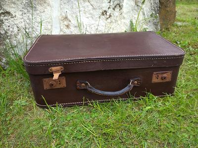 Vintage Inspired Faux Leather Suitcase - White - Blue - Brown from Apollo  Box