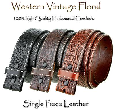 XuoAz Western Cowboy Belt for Men Women - Floral Engraved PU